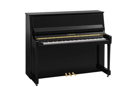 Ansicht eines Yamaha Klavier B20 in schwarz poliert Messing