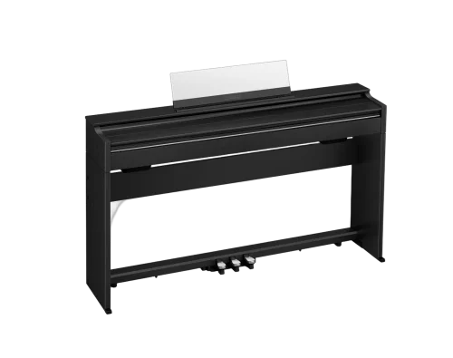 Schwarzes Digitalpiano vor weißem Hintergrund